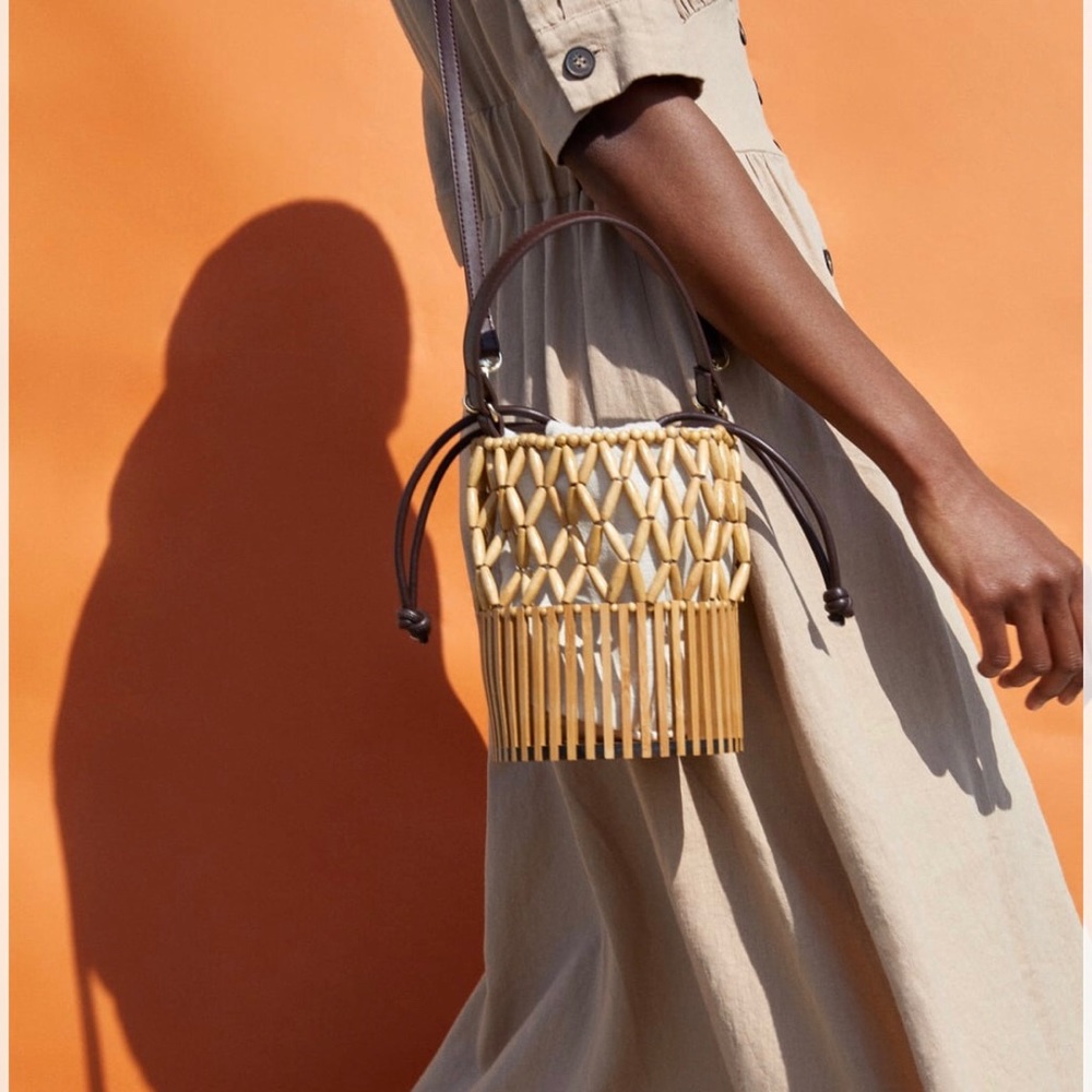 NWT Zara Mini Basket w/ Natural Pieces: Bucket Bag